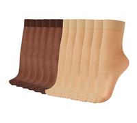 HA WA 12 Pairs Women's Ankle High Sheer Pop Nylon Socks, 20D Transparent Comfortable Silk sheer Socks,Nude,Black