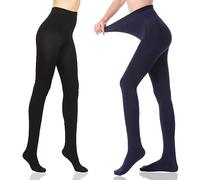 HA WA 2 Pair 120 Denier Women's Thermal Tights,Warm Fleece Lined Winter Thick Opaque Tights for Women(BlackB,L)