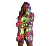 HAA FEE LED Light Up Jacket for Women - Pink Sequin Jacket with LED Lights for Glow Party, Rave, Carnival, DJ, Festival