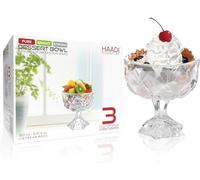 HAADI Glass Ice Cream Bowls Set of 3 Sundae Dessert Cups Prawn Cocktail Glasses for Serving Fruit,Salad,Snack,Trifle & Christmis Holiday Party