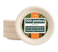 HAAGO 100 Compostable Sugarcane Plates, 26 cm / 10" Dinner Plate - Strong, Grease- & Leak-Proof Paper Plates - Eco-Friendly, Biodegradable, Disposable for Hot & Cold Food, Parties