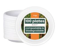 HAAGO 100 Eco-Friendly Sugarcane Plates Biodegradable & Home Compostable - Like Paper Plates, Disposable Plates for Hot Food & Cold Food - 18cm/7"