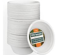 HAAGO 100 Strong Biodegradable Sugarcane Bagasse Bowls, 350 ml / 12oz - Heavy Duty Paper Bowls - Leak- & Grease-Resistant - Compostable Disposable for Soup, Curry, Cereal, Dessert, Parties & Catering