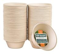 HAAGO 100 Strong Biodegradable Sugarcane Bagasse Bowls, 350 ml / 12oz - Heavy Duty Paper Bowls - Leak- & Grease-Resistant - Compostable Disposable for Soup, Curry, Cereal, Dessert, Parties & Catering