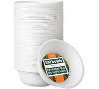 HAAGO 100 Strong Biodegradable Sugarcane Bagasse Bowls, 500ml / 17oz - Heavy Duty Paper Bowls - Leak- & Grease-Resistant - Compostable Disposable for Soup, Curry, Cereal, Dessert, Parties & Catering