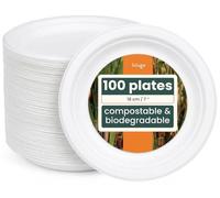 HAAGO 100 Strong Compostable Sugarcane Dessert Plates, 18 cm / 7 Inch Small Plate - Heavy Duty, Grease- & Leak-Proof Paper Plates - Biodegradable Disposable for Desserts, Starters & Snacks
