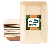 HAAGO 20 15x24cm Rectangular Palm Leaf Disposable Plates, Disposable Trays - Eco-Friendly & Compostable, Microwave & Freezer Safe, Like Paper Plates, Party Platters, Disposable Serving Platters