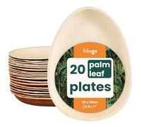 HAAGO 20 Palm Leaf Oval Disposable Plates - Eco-Friendly Like Wooden & Bamboo Serving Plates for Hot & Cold Food, Microwave & Freezer Safe, Compostable Alternative to Paper Teardrop Plate - 25cm