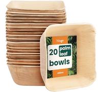 HAAGO 20 Premium Palm Leaf Bowls, 17cm Square (450ml) - Disposable, Biodegradable & Compostable Eco Party Bowls for Hot & Cold Food - Bamboo/Wooden Bowl - Microwave, Oven & Freezer Safe
