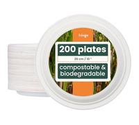 HAAGO 200 Eco Disposable Sugarcane Plates, 10 Inch (26cm) - Strong Paper Plates, Biodegradable & Compostable Dinner Plate for Hot & Cold Food - Sturdy & Heavy Duty