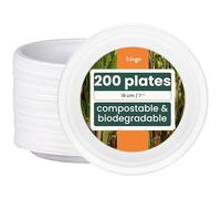 HAAGO 200 Eco Disposable Sugarcane Plates, 7 Inch (18cm) - Small Strong Paper Plates, Biodegradable & Compostable Dessert Plate for Hot & Cold Food - Sturdy & Heavy Duty