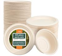 HAAGO 200 Eco-Friendly Sugarcane Plates & Sugarcane Bowls, Biodegradable & Home Compostable - Like Paper Plates, Disposable Plates & Bowls for Hot Food & Cold Food - 100 Each 26cm & 500ml