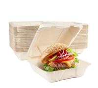 HAAGO 270 Compostable Burger Boxes, 20cm Clamshell Takeaway Boxes - Biodegradable Bagasse Burger Containers - Strong, Eco-Friendly Disposable Food Box for Street Food, BBQs & Festivals