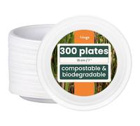 HAAGO 300 Eco-Friendly Sugarcane Plates Biodegradable & Home Compostable - Like Paper Plates, Disposable Plates for Hot Food & Cold Food - 18cm/7"