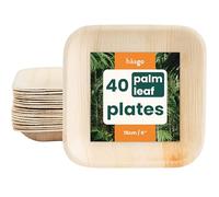 HAAGO 40 Disposable Square Palm Leaf Plates - Eco-Friendly & Home Compostable Like Wooden & Bamboo Plates, Starter, Dessert & Side Plate for Hot & Cold Food, Microwave & Freezer Safe - 15cm/6"