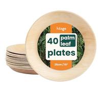 HAAGO 40 Round Eco-Friendly Palm Leaf Plates - Disposable & Compostable Like Wooden & Bamboo Dinner Plates for Hot & Cold Food, Microwave & Freezer Safe - 25cm/10