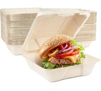 HAAGO 450 Compostable Burger Boxes, 20cm Clamshell Takeaway Boxes - Biodegradable Bagasse Burger Containers - Strong, Eco-Friendly Disposable Food Box for Street Food, BBQs & Festivals