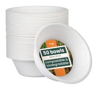 HAAGO 50 Strong Biodegradable Sugarcane Bagasse Bowls, 350 ml / 12oz - Heavy Duty Paper Bowls - Leak- & Grease-Resistant - Compostable Disposable for Soup, Curry, Cereal, Dessert, Parties & Catering