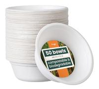 HAAGO 50 Strong Biodegradable Sugarcane Bagasse Bowls, 500ml / 17oz - Heavy Duty Paper Bowls - Leak- & Grease-Resistant - Compostable Disposable for Soup, Curry, Cereal, Dessert, Parties & Catering