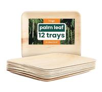 HAAGO Rectangular Palm Leaf Disposable Trays 25x30cm - Compostable, Eco-Friendly Like Wooden & Bamboo Trays for Hot & Cold Food, Microwave & Freezer Safe for Picnics (12)
