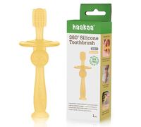 haakaa 360° Silicone Baby Toothbrush - 100% Soft Food Grade Silicone, BPA-Free, Suction Base, Safe for Babies 6 Months+, Gentle Gum and Teeth Cleaning for Infants, Gum Massager (Banana)