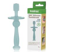 haakaa 360° Silicone Baby Toothbrush - 100% Soft Food Grade Silicone, BPA-Free, Suction Base, Safe for Babies 6 Months+, Gentle Gum and Teeth Cleaning for Infants, Gum Massager (Mist Blue)