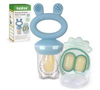 Haakaa Baby Fruit Food Feeder & Mini Freezer Nibble Tray Combo, Breastmilk Popsicle Molds for Baby Cooling Relief, BPA Free Silicone Feeder for Safe Infant Self Feeding, 4 Month+ (Sky Blue)