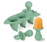 haakaa Baby Popsicle Molds for Breast milk Pops, 6M+, Pea Green | Baby-Sized Pops for Teething Relief, Easy-Grip Astronaut Handles, Dipping Spoon, Food-Grade Silicone, Puree & Yogurt