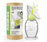 haakaa Manual Breast Pump Silicone Breast Pump Milk Saver Milk Pump with Suction Base and Flower Stopper 100% Food Grade Silicone BPA Free (5.4oz/150ml) (White)