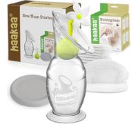 haakaa New Mum Starter Pack, Silicone Manual Breast Pump with Silicone Cap & Flower Stopper (5oz/150ml), Disposable Nursing Pads 36 Count for Breastfeeding
