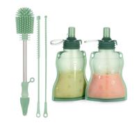 haakaa Reusable Baby Food Pouch Set with Cleaning Brush - Silicone Squeeze Feeding Pouch, Refillable, Freezer Safe, Easy-Clean Bottle Brush Kit for Baby Bottles & Breast Pump Parts