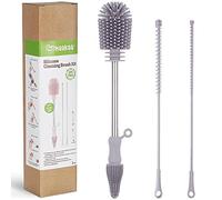 haakaa Silicone Baby Bottle Brush Set for Breast Pumps and Straws,Grey | Silicone Bottle Brush and Two Straw Brushes for Baby Bottles, Pump Parts, Milk Collectors and Teats