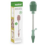 haakaa Silicone Cleaning Brush Kit-Baby Bottle Brush Scrubber for Breast Pump,Nipple,Breastmilk Storage Bag,Reusable Straws,Sippy Cup Soft Food Grade Silicone Bristle Portable - 1pk Pea Green