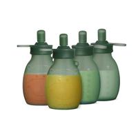 haakaa Silicone Hippo Pouch - Reusable Baby Food Pouches, Reusable Food Pouches, Wide Neck Silicone Pouch for Easy Fill & Clean, Great for Smoothies,9oz, 4 Pack, 6m+ (Pea Green)