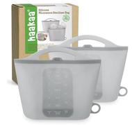 haakaa Silicone Microwave Steriliser Bags for Baby Bottles, Grey (2PCS) | Reusable Silicone, Steam Sterilises Bottles, Pump Parts, Dummies & Teethers for Home/Travel