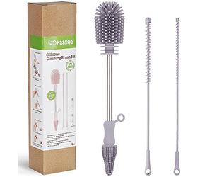 Haakaa Silicone Multifunctional Cleaning Brush Kit (Gray) - Bottle Brush for Breast Pumps, Breast Milk Collector, Baby Bottles, Nipples, Breastmilk Storage Bags