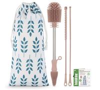 Haakaa Silicone Multifunctional Cleaning Brush Kit (Pink) - Bottle Brush for Breast Pumps, Breast Milk Collector, Baby Bottles, Nipples, Breastmilk Storage Bags