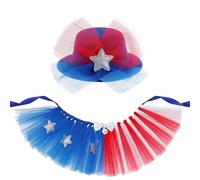 Haakong 2 Pcs 4th of July Dog Outfit Pet Tutu Skirt and Star Hat Independence Day Party Costume for Small Medium Dog Cat