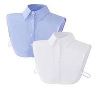 Haakong 2 Pcs Fake Collar Detachable Dickey Collar Faux False Collar Half Shirts for Women Graduation Daily Wear, White and Blue, One Size
