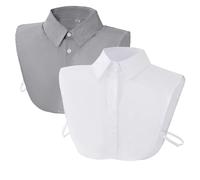 Haakong 2 Pcs Fake Collar Detachable Dickey Collar Faux False Collar Half Shirts for Women Graduation Daily Wear, White and Grey, One Size