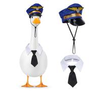 Haakong 2 Pcs Pilot Porch Goose Outfits 23" Lawn Goose Costume for Outdoor | Goose Outfit Pilot Hat with Necktie Collar for Front Porch Decor Outdoor Garden Yard Patio Decor