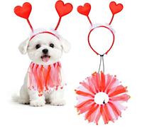 Haakong 2 Pcs Valentine's Day Dog Costume Red Heart Headband with Collar for Small Medium Dog Cat Valentine's Day Wedding Holiday Party Outfit