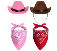 Haakong 2Pcs Cowgirl Hat Mini Cowboy Hat for Women with Paisley Bandanas Western Cowgirl Costume Accessories for Halloween Birthday Western Cowboy Party(Classical)