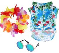 Haakong 3 Pieces Pet Hawaiian Costume Summer Shirts Sunglasses and Wreath for Small to Medium Dog Cat (Large)