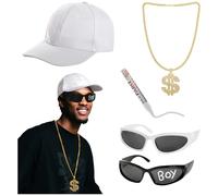 Haakong Hip Hop Accessories Set for Men Women 80s 90s Rapper Accessories Gold Chain Sunglasses for Halloween Costume Party