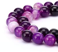 HAAMIIQII 35pcs 10mm Natural Purple Striped Banded Agate Beads Round Loose Gemstone Beads for Jewelry Making DIY Bracelet Necklace