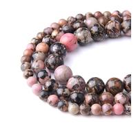HAAMIIQII 35pcs 10mm Natural Rhodonite Beads Round Loose Gemstone Beads for Jewelry Making DIY Bracelet Necklace