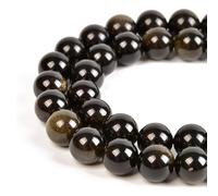HAAMIIQII 45pcs 8mm Natural Black Gold Obsidian Beads Round Loose Gemstone Beads for Jewelry Making DIY Bracelet Necklace