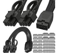 HAAMNING7 12VHPWR Splitter Extension Cable, 16Pin Female Dual to 8Pin(6+2) Male PCIE GPU Graphics Card Conversion Cable Cord for Power Supply, with PC Cable Comb Set (19.5cm/7.6")