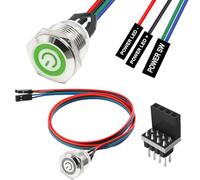 HAAMNING7 16mm Chassis Switch Host Metal Button Cable, Computer Host Switch, PC Case LED Power Button ATX Supply On/Off Extension Cord for DIY Computer Switch, with 1 to 2 splitters (Green)